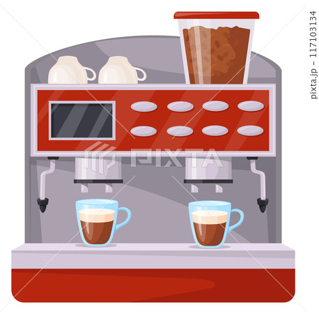 Professional coffee machine. Cafe drink cartoon device Professional coffee machine. Cafe drink cartoon device 117103134