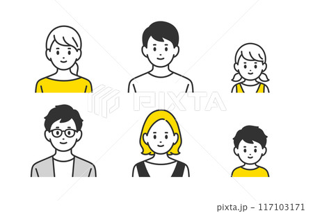 子育て世帯・家族の上半身セット【人物ベクターイラスト素材】 子育て世帯・家族の上半身セット【人物ベクターイラスト素材】 117103171
