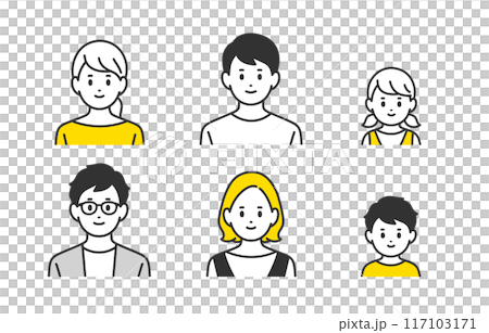 子育て世帯・家族の上半身セット【人物ベクターイラスト素材】 子育て世帯・家族の上半身セット【人物ベクターイラスト素材】 117103171