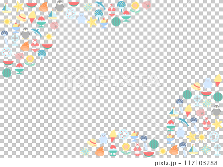 カラフルな夏アイコンのフレームイラスト 117103288