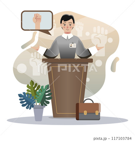 Politician giving speech on stage about revolution, power to the people and human rights 117103784