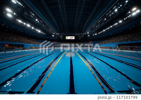 The swimming competition at the Olympics, Swimming pool in sport arena. 117103799