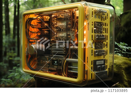 retro electronic device for scientific research and measurements, a close-up object in a forest 117103895