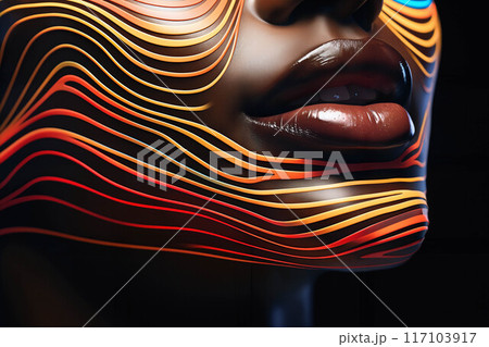 close view of woman's lips with decorative art makeup on her face 117103917
