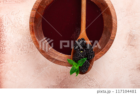 blackberry sauce, blackberry tkemali, Georgian cuisine, homemade, no people, 117104481