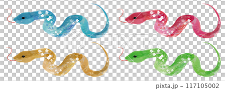 New Year's card design 2025 Year of the Snake New Year's card design Colorful snake hand-drawn Japanese-style brush illustration 117105002