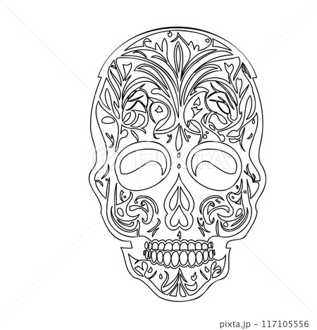 day of the dead skull outline illustration sketch  117105556