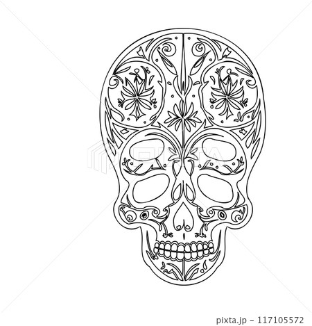 day of the dead skull outline illustration sketch  117105572