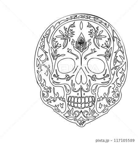 day of the dead skull outline illustration sketch  117105589