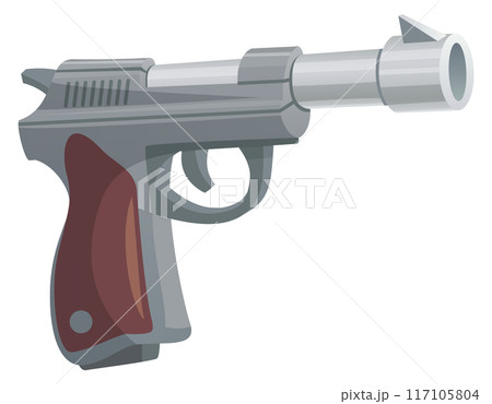 Handgun cartoon icon. Weapon symbol. Crime gun 117105804