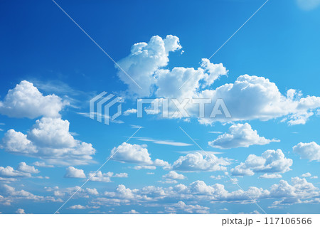 beautiful blue sky with white cumulus clouds for abstract background 117106566