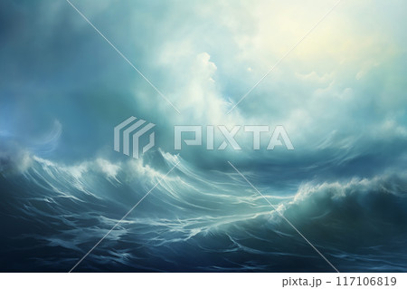 sea storm, dramatic stormy sky with clouds over waves for abstract background 117106819