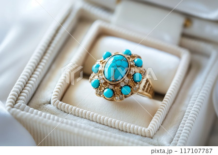 Elegant turquoise ring in plush box Elegant turquoise ring in plush box 117107787