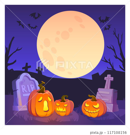 Halloween cemetery landscape. Horror holiday background template 117108156