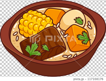 Cazuela traditional Chilean beef soup 117108176