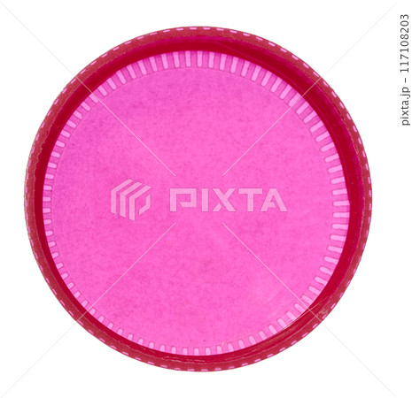 Pink plastic bottle cap on isolated background 117108203