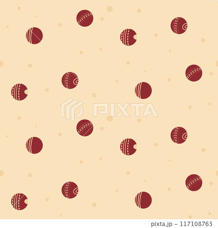 Cricket ball seamless pattern. Sport game equipment endless background. Vector hand drawn illustration. 117108763