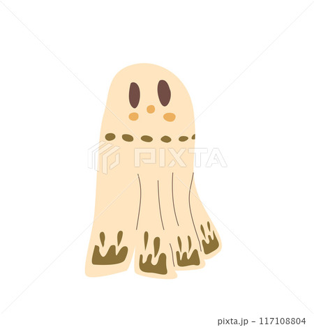 Cute Halloween ghost with rustic pattern isolated on a white background. All Hallows' Eve ghoul. Vector hand drawn illustration. Cute Halloween ghost with rustic pattern isolated on a white background. All Hallows' Eve ghoul. Vector hand drawn illustration. 117108804