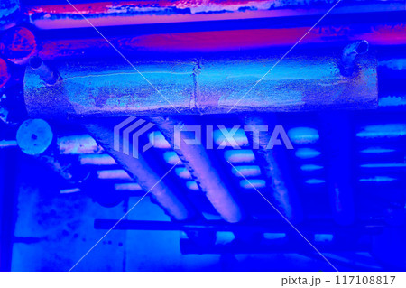 Vintage grunge metal blue heating battery old pipe section 117108817