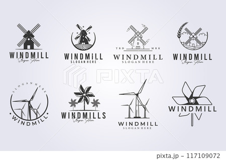 set of windmill logo vintage and line art illustration template icon graphic design, various bundle windmill logo design 117109072