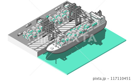 俯瞰から見た立体の港ベクターイラスト 117110451