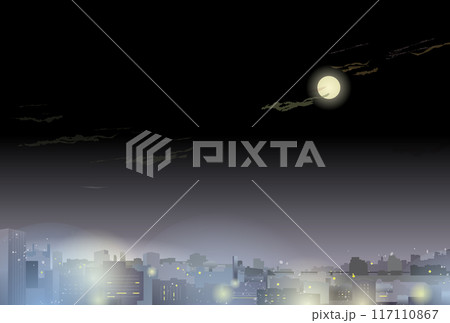 満月が浮かぶ都会の夜景のイラスト 117110867