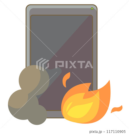 熱を持ったスマートフォン発火したイラスト 熱を持ったスマートフォン発火したイラスト 117110905
