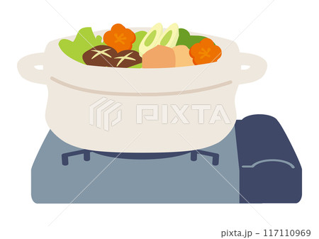カセットコンロと鍋料理のイラスト カセットコンロと鍋料理のイラスト 117110969