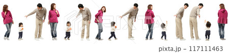 幼児女の子ファミリー家族の全身人物切り抜き素材 幼児女の子ファミリー家族の全身人物切り抜き素材 117111463