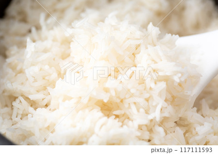 炊きたてのタイ米(インディカ米、ジャスミンライス) 炊きたてのタイ米(インディカ米、ジャスミンライス) 117111593