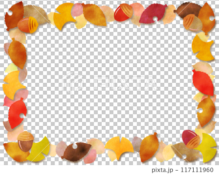 Fallen leaves and acorns paper craft frame 117111960