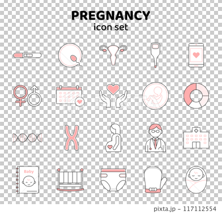 懷孕圖示集 femtech 插圖線子宮醫院孕婦胎兒妊娠受精染色體粉紅色 117112554