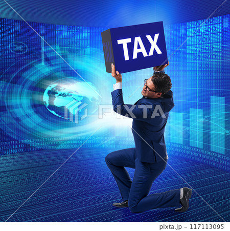 Man under the burden of tax payments Man under the burden of tax payments 117113095