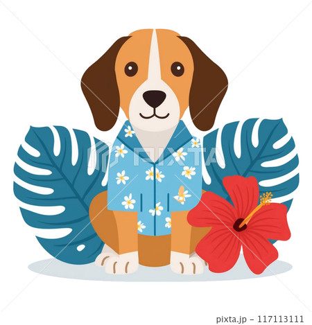 アロハシャツを着たビーグルとハイビスカス2 アロハシャツを着たビーグルとハイビスカス2 117113111