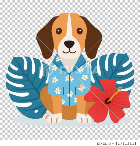 アロハシャツを着たビーグルとハイビスカス2 アロハシャツを着たビーグルとハイビスカス2 117113111