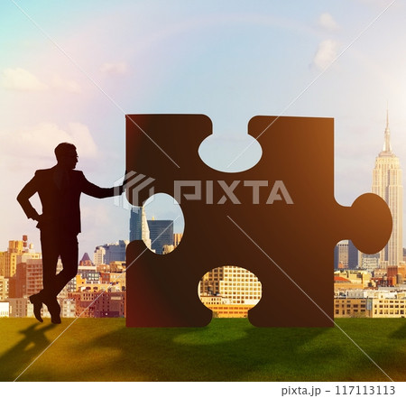 Business concept of teamwork with jigsaw puzzle Business concept of teamwork with jigsaw puzzle 117113113