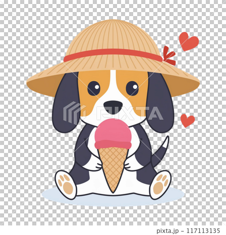 Straw hat beagle eating ice cream 1 / flyer and poster material 117113135