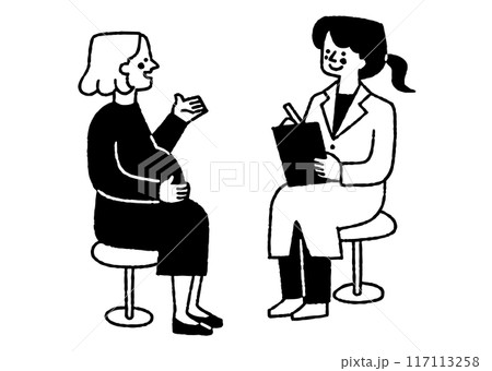 妊婦健診で女医と話している女性_2 妊婦健診で女医と話している女性_2 117113258