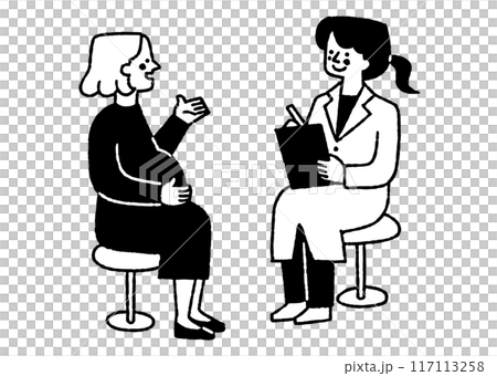 妊婦健診で女医と話している女性_2 妊婦健診で女医と話している女性_2 117113258