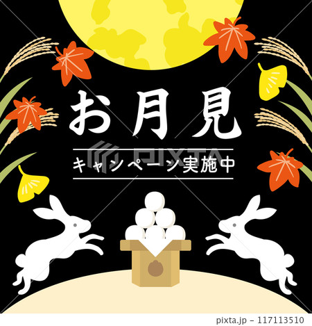 お月見　中秋の名月　秋の紅葉イラスト背景 117113510