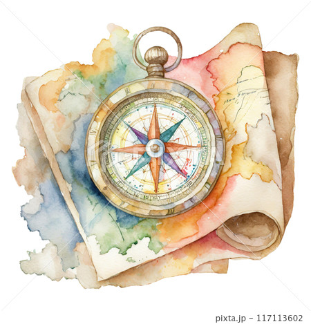 アンティークなコンパスと古地図2／チラシやポスター用素材 117113602