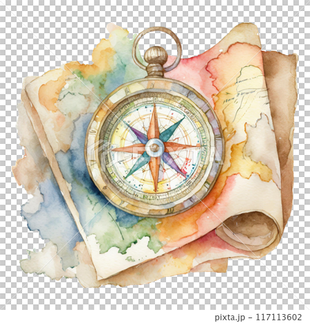 アンティークなコンパスと古地図2／チラシやポスター用素材 117113602