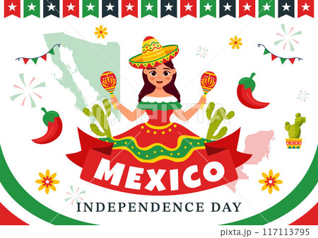 Mexico Independence Day Vector Illustration on September 16 with Waving Flag and Ribbon in a National Holiday Flat Style Cartoon Background 117113795