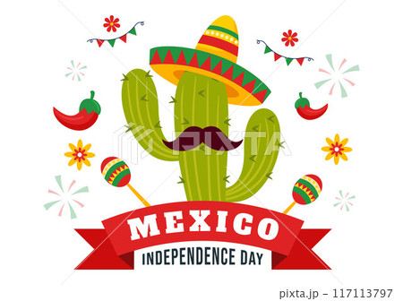 Mexico Independence Day Vector Illustration on September 16 with Waving Flag and Ribbon in a National Holiday Flat Style Cartoon Background 117113797