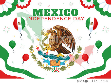Mexico Independence Day Vector Illustration on September 16 with Waving Flag and Ribbon in a National Holiday Flat Style Cartoon Background Mexico Independence Day Vector Illustration on September 16 with Waving Flag and Ribbon in a National Holiday Flat Style Cartoon Background 117113800