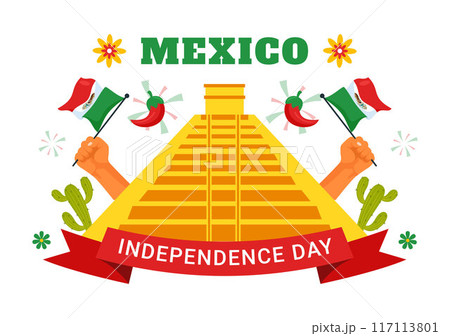 Mexico Independence Day Vector Illustration on September 16 with Waving Flag and Ribbon in a National Holiday Flat Style Cartoon Background 117113801