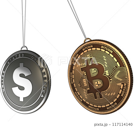 Bitcoins in blockchain cryptocurrency concept Bitcoins in blockchain cryptocurrency concept 117114140