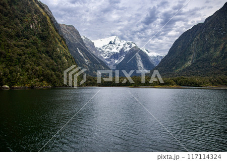 A view of Harrison Cove at Milford Sound in New Zealand with Pembroke Glacier in the background A view of Harrison Cove at Milford Sound in New Zealand with Pembroke Glacier in the background 117114324