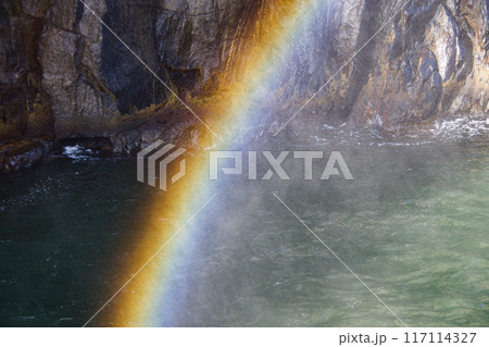 Whilst cruising Milford Sound in NZ the spray from a waterfall created this beautiful rainbow 117114327