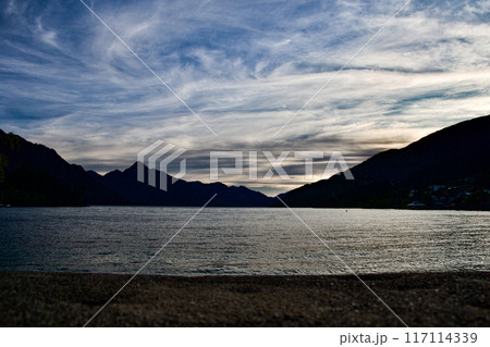 Sunset on Lake Wakatipu from Omer Park in Queenstown in New Zealand in 2023 Sunset on Lake Wakatipu from Omer Park in Queenstown in New Zealand in 2023 117114339